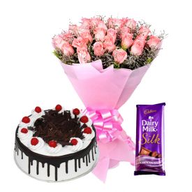 Pink Roses & Black Forest With Silk